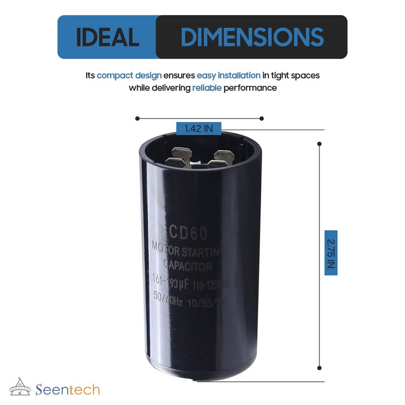 Seentech 161-193 uf/MFD 110-125 VAC ±20% Round Motor Start Capacitor 50/60 Hz AC Electric Universal Fit for AC Motor Run or Fan Start and Cool or Heat Pump Air Conditioner - Image 3